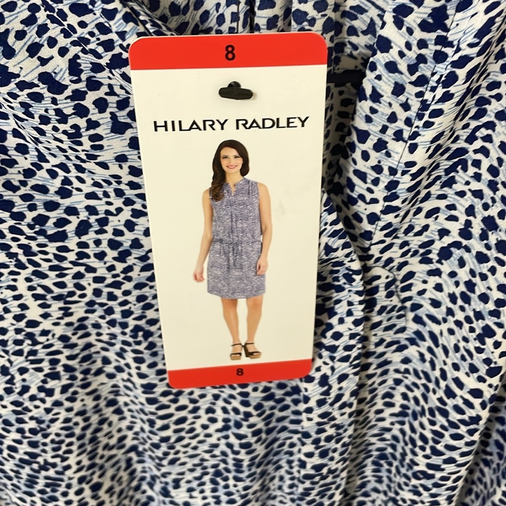 Hilary Radley, blue and white speckled casual dress!